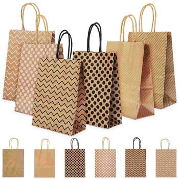 12 Бр Крафт хартиени пакети, Подаръчни торби с дръжки Кафяви хартиени торби, Торбички за опаковане на подарък кутии Чанти за пазаруване