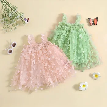 Уважаеми рокля на принцеса за момиченца 1-5 години, фатиновое рокля с 3D пеперуда, без ръкави, лятна детски дрехи, дрехи за плажа