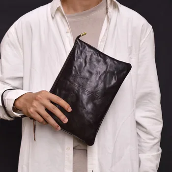 AETOO Ретро кожена плиссированный дизайн, за първи слой телешка кожа, ежедневни пътна проста нова чанта-клатч, мъжка бизнес чанта на китката