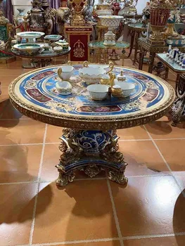 Копие на Френския замък, мебели за хола, Дърворезба, Керамика, ръчно рисувани, Мед, червено, Кръгла маса за хранене, синьо