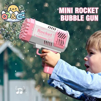 Пистолет за сапунени мехури Играчки за деца 40 дупки Ракетните сапун за сапунени мехури Светлинна вентилатор Лятна Градинска Сватба парти Електрическа машина Подаръци за деца