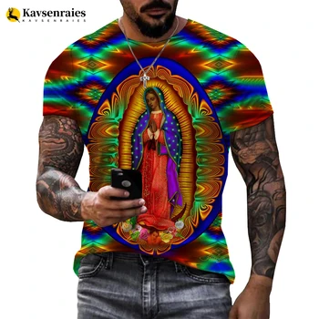 Нова тениска с 3D-принтом Our Lady Of Guadalupe Virgin Mary Католическо, Мъжки Дамски ежедневни мода, Върхове за cosplay, дрехи 6XL