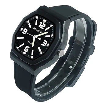 Ежедневни водоустойчив часовник Мъжки Класически квадратен циферблат Черна силиконова ръчни часовници Млад човек Модни светещи кварцови часовници за Мъже