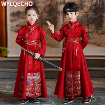 Зимата с костюм Hanfu за момчета, китайското рокля, коледен костюм за малки момчета, детски древнекитайский традиционен костюм за деца