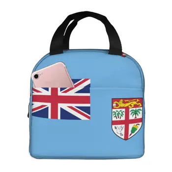 Чанта-тоут с чанта за обяд под флаг на Фиджи за мъже, жени, деца, преносим хладилник, Термозащитный, за работа в офиса, на училище, на пикник, на плажа, къмпинг, Bento