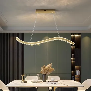 Дизайн на Дълги Кристални Висящи лампи Nordic Creativity Прозрачно стъкло K9 Хром/Златен Полилей с регулируема яркост на Led Декоративна лампа