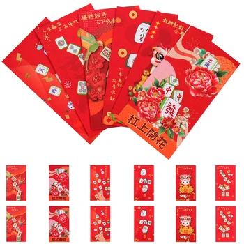 18шт Китайски Коледен Червен пакет с шарени Mahjong Китайската Късмет Паричен джоба Хонг Bao