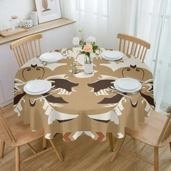 Абстрактен цвете Индийски Триъгълник Водоустойчив покривки за маси, Украса на масата на Кръгла маса за кухня Сватба на Домашна трапезария