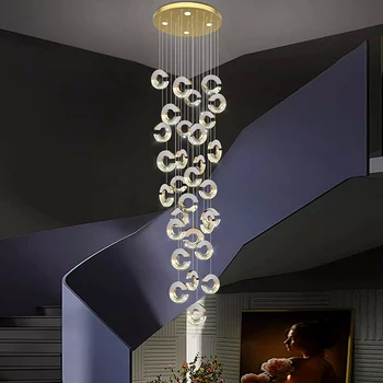 Модерна декорация на дома, кристален полилей, висящ лампа за стълби, висящи лампи за дневна, вътрешно осветление