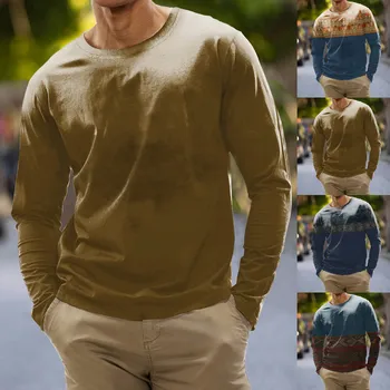 2023 Нови тениски за мъже, пролетно-есенна мода ежедневни тениски с дълъг ръкав, кръгло деколте на ивици, Потник, блуза Ropa Hombre