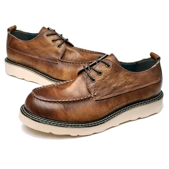 Oxfords от мека кожа Big Head в европейски стил, мъжки ежедневни обувки в стил дивия ретро, британска проста универсална ежедневни обувки Man