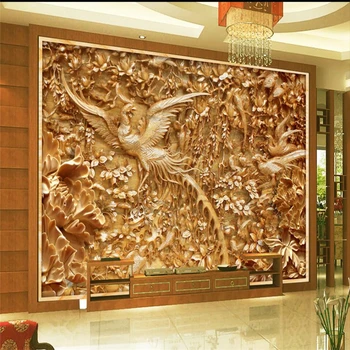 Тапети papel de parede 3D поръчкови, дървени резби, изобразяващи птици и на Феникса, на Фона на телевизора в хола, за украса на стени, Боядисване