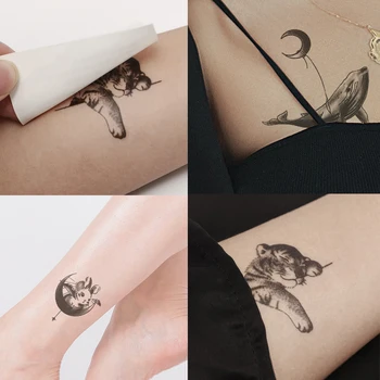 Стикер с временна татуировка, имитирующая самоличността на Тигър, на Луната, на Кита, Стикер с татуировка, Черни временни татуировки, татуировка на ръката, грим за тялото