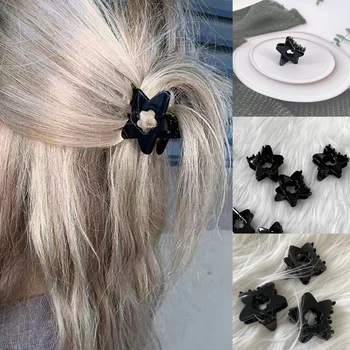5шт Черна шнола за коса във формата на пентаграма и звезди За жените, Аксесоари за коса в стил Харадзюку, Сладка Trend Естетика, Мини-Кухи Цветни Нокти за коса.