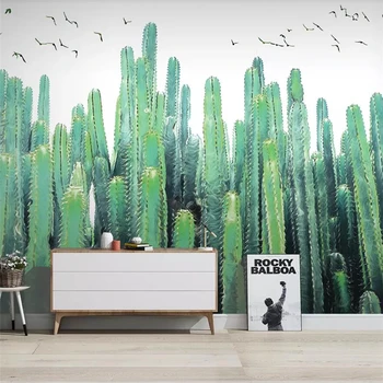 beibehang Nordic ръчно рисувани кактус, тропическо растение, на фона на телевизор, стенни картини, голяма фреска на поръчка, зелени тапети, 3D тапети