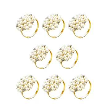 Промоция! 8 опаковки, пръстени за салфетки с перли, елегантен пръстен за салфетки от сплав, обтегач за салфетки за сватба, си официална вечеря, украса на масата