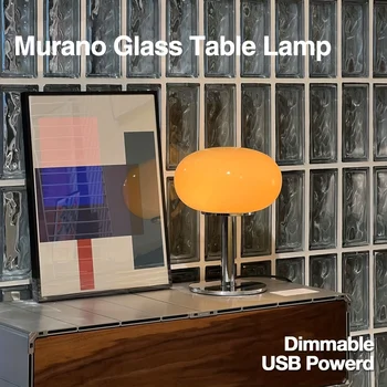 Настолна лампа от муранско стъкло с регулируема яркост, работеща от USB, разсеяна светлина за хол, спалня, офис, идеален за прикроватного нощни лампи