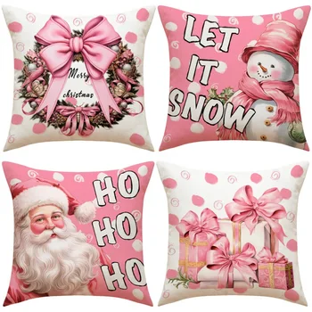 Розова Коледна Калъфка Cartoony Дядо Коледа, Снежен човек, Коледна Елха, Калъфка, Забавен Коледен Къща, Декоративна Калъфка за автомобилната легла
