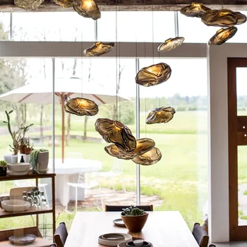 Модерен дизайн, Окачена лампа от облачна стъкло, Опушен-сив Арт-Окачена лампа, хол, Кухня, Кафе-бар, Лампа за интериор.