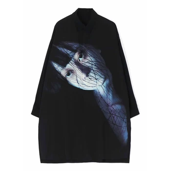 Мъжки ризи оверсайз Yohji Yamamoto В японски есента тъмно стил С кобрендовым принтом и дълги ръкави, однобортные върховете