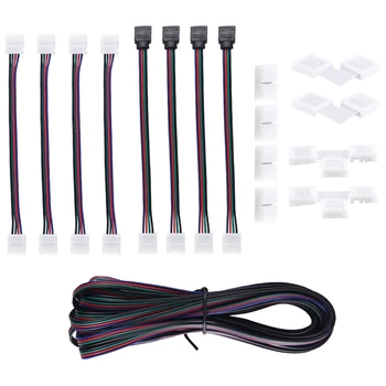 16,4 ФУТА (5 М) 4-пинов кабел за Удължаване Led Лента RGB, Комплекти Съединители За led Ленти 5050 За Гъвкава led лента RGB