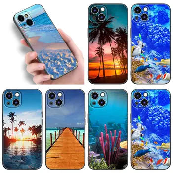 Калъф За Телефон Sea Beach Seaside За Apple iPhone 12 13 Mini 11 14 Pro XS Max 6S 6 7 8 Plus 5S X XR SE 2020 2022 Мек Черен Калъф