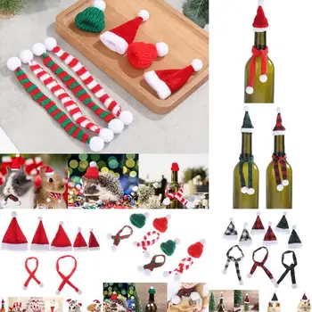 Малки шапки на Дядо Коледа Коледна Украса на Капачки за чаши и бутилки, Малки Шапки на Дядо Коледа Набор от декоративни аксесоари за малки шапки на собствените си ръце за една бутилка вино